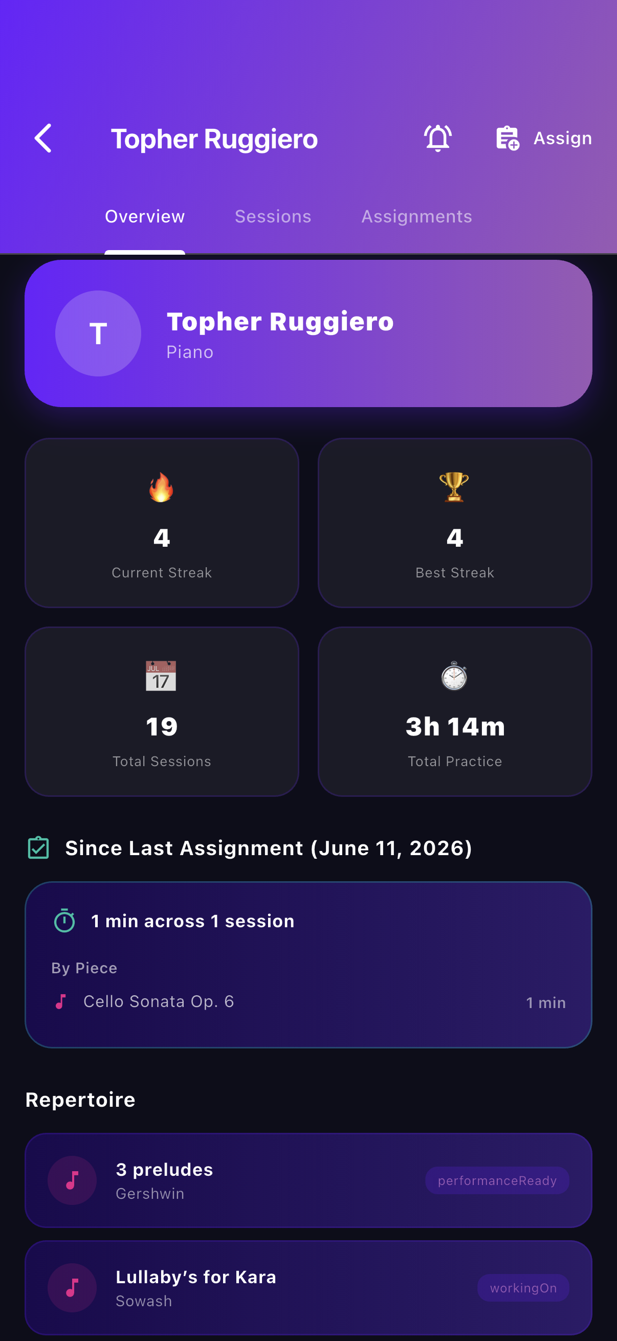 Zyntune Studio dashboard showing student roster and progress